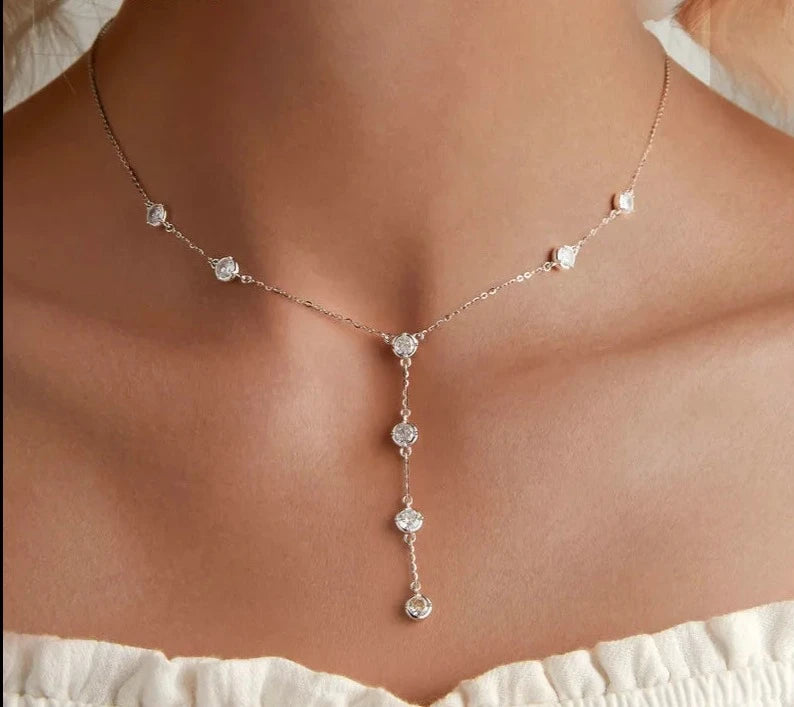 LUX Stackable Clavicle Necklace Sparkling Zircon Neck Chain for Women