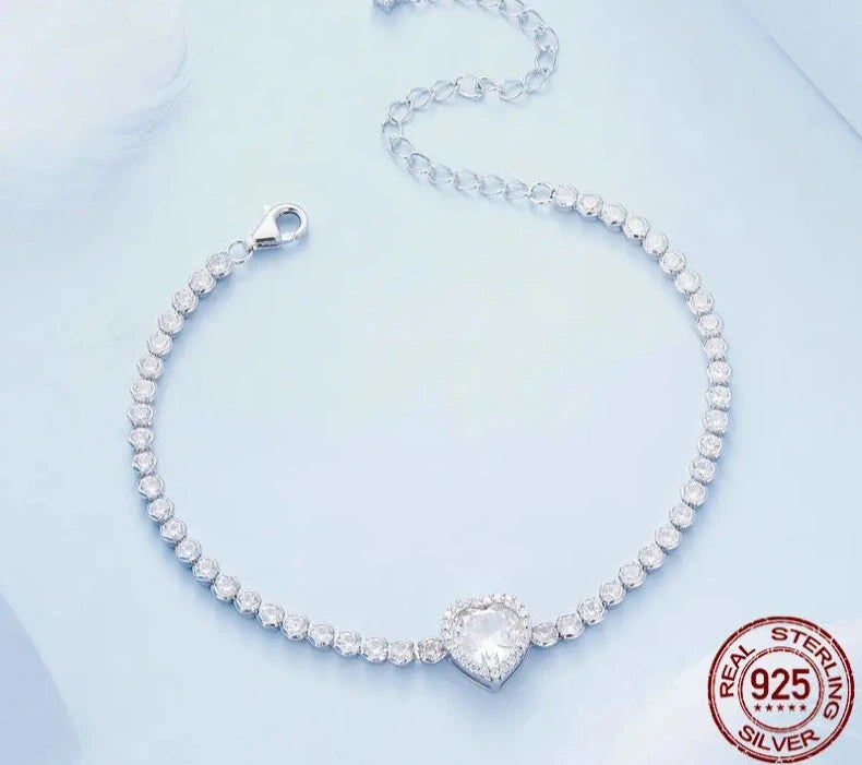 LUX Heart Shape Zircon C Tinnes Bracelet Shiny CZ Chain