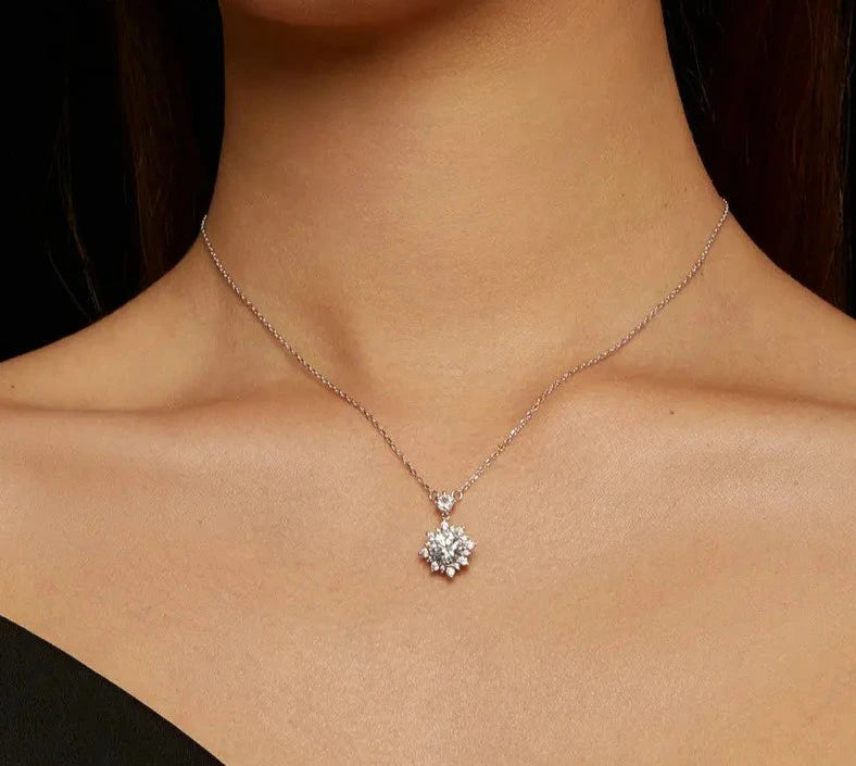 LUX Moissanite Halo Necklace for Women