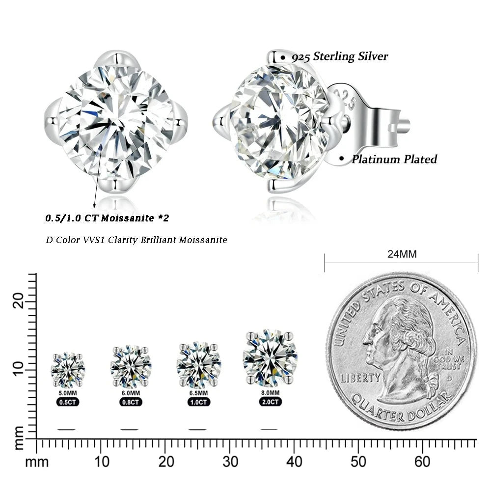 LUX Moissanite Stud Earrings Sterling Silver Earrings