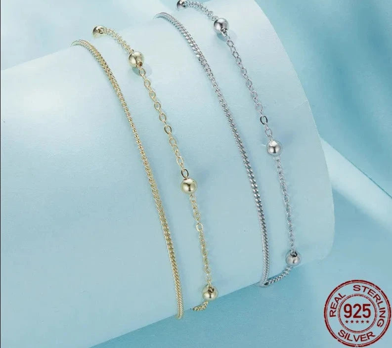 LUX Silver Chain Bracelet Double Layers Round Beads Link Chain Bracelets