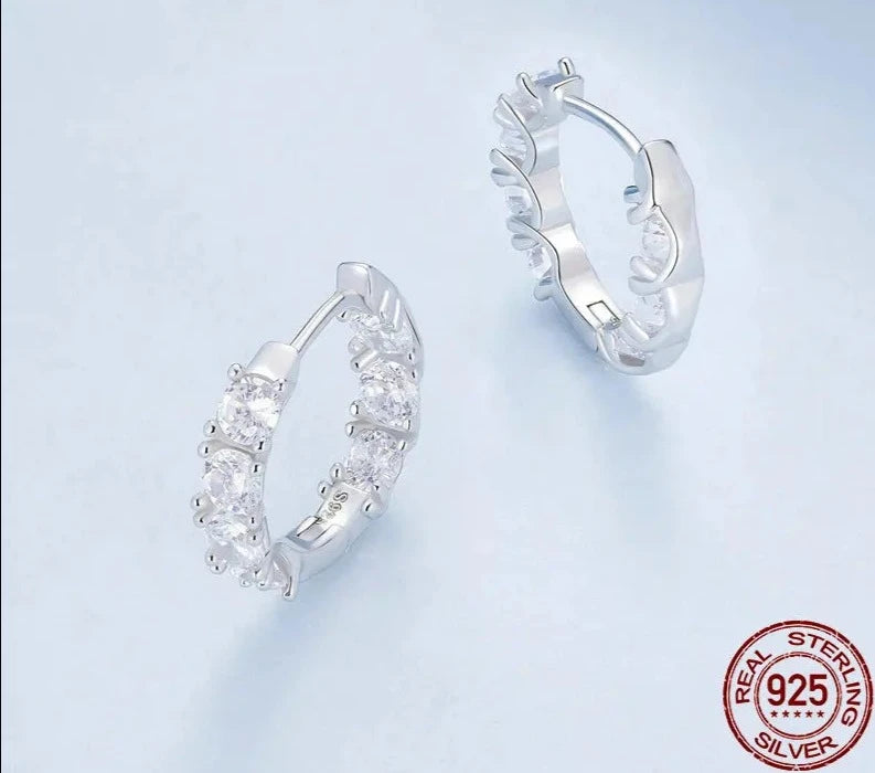 LUX Sterling Silver Simulated Diamond Zircon Hoop Earrings for Women