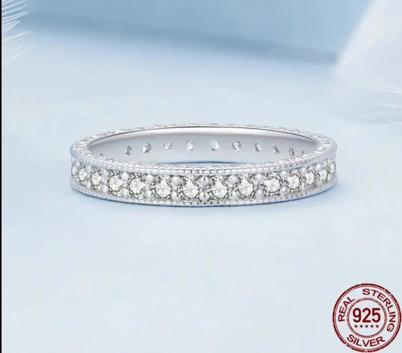 LUX Silver Classic Zircon Band Promise Bridal Ring