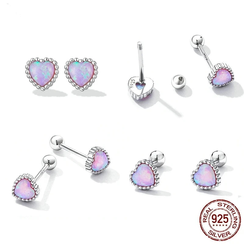 LUX Sterling Silver Shining Opal Heart Earrings