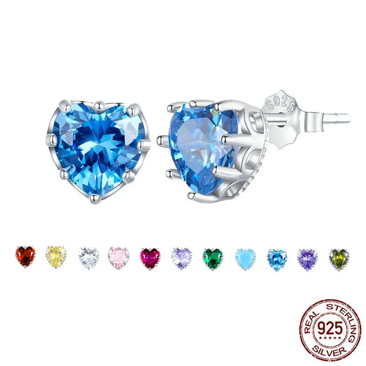 LUX Authentic Sterling Silver Heart Birthstone Stud Earrings