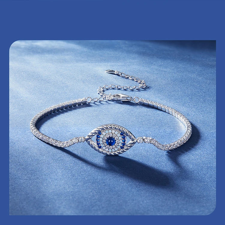 LUX Sterling Silver Round Devil's Eye Tennis Bracelet