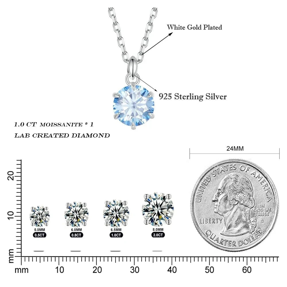 LUX Blue Moissanite Pendant Necklaces White Gold Plated Jewelry With Certificate