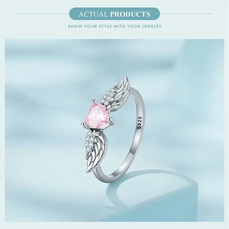 LUX Sterling Silver Pink Heart Zircon Ring