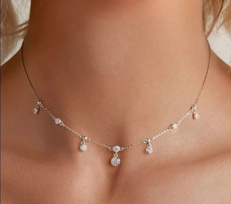 LUX Stackable Clavicle Necklace Sparkling Zircon Neck Chain for Women