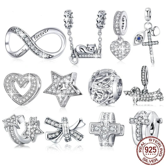 LUX Crystal Family Heart Cross Charm's Beads fit for Charm Bracelet & Necklace Pendant