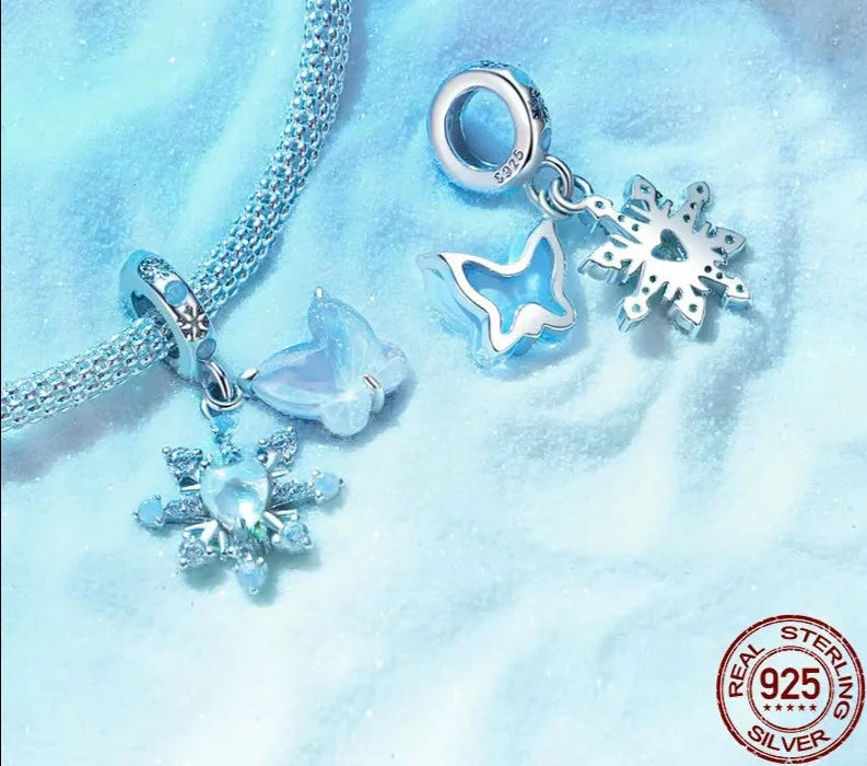 LUX Sterling Silver Snowflake Pendant Charm Ice Rainbow Beads for Women