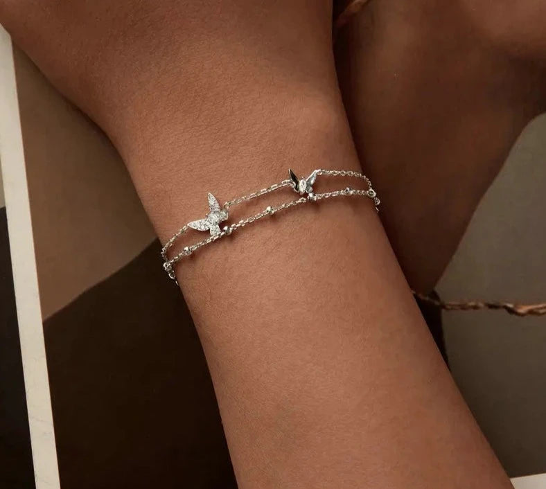 LUX Double-Layer Butterfly Bracelet Silver CZ Layered Bracelet