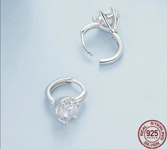 LUX Platinum Plated Cubic Zirconia Sterling Silver Hoop Earrings