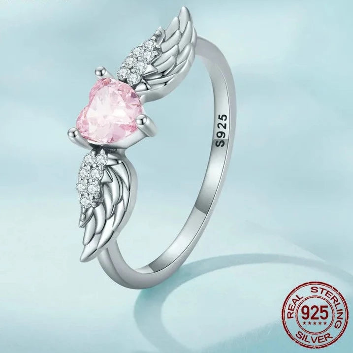 LUX Sterling Silver Pink Heart Zircon Ring