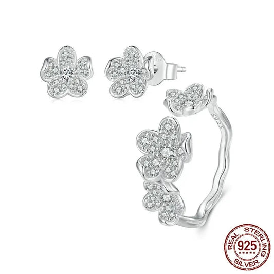 LUX Exquisite Flower Series Flower to Flower Ring & Earrings Jewelry