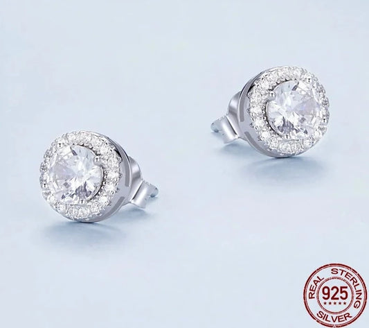 LUX Platinum Plated Halo CZ Stud Earrings