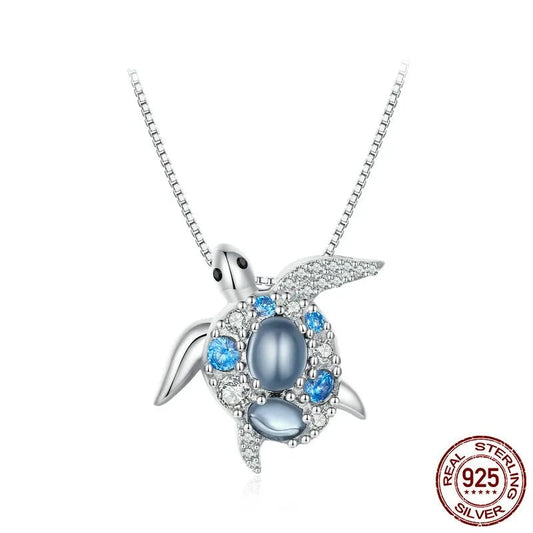 LUX Sterling Silver Blue Spinel Sea Turtle Pendant Necklace