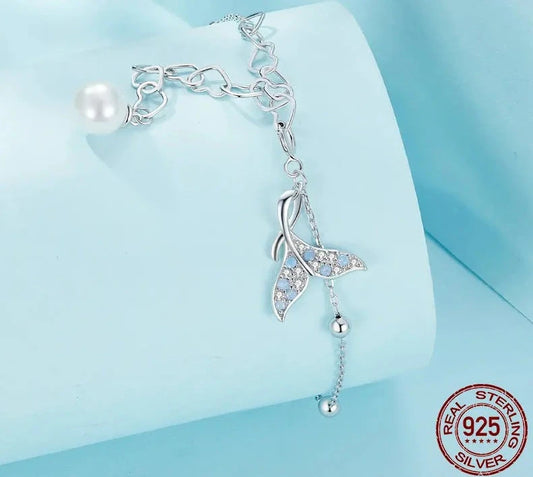 LUX Blue Zircon Fishtail Adjustable Bracelet Shell Pearl Heart Buckle Chain Link