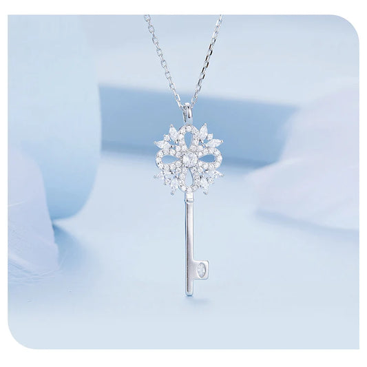 LUX Sterling Silver Snowflake Key Pendant Necklace for Women