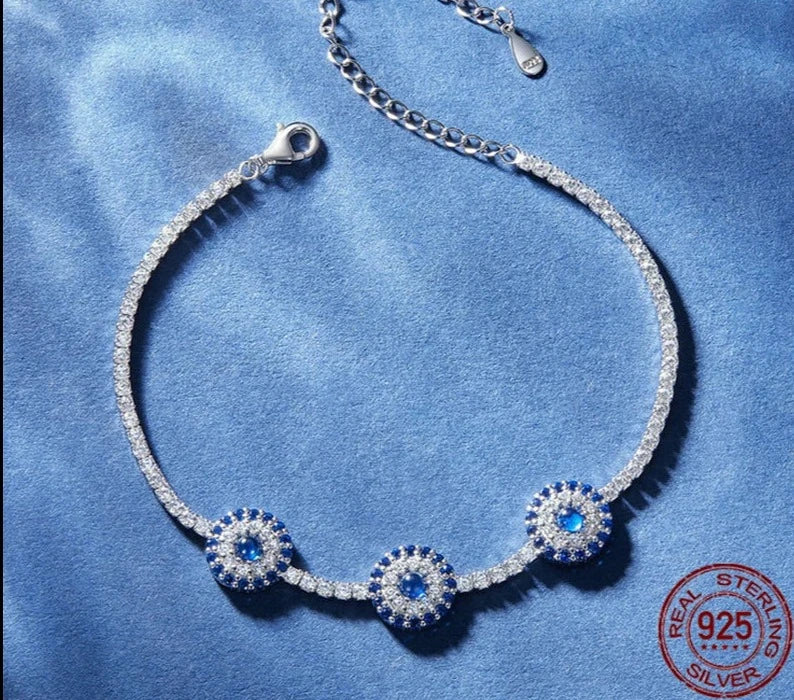 LUX Sterling Silver Round Devil's Eye Tennis Bracelet