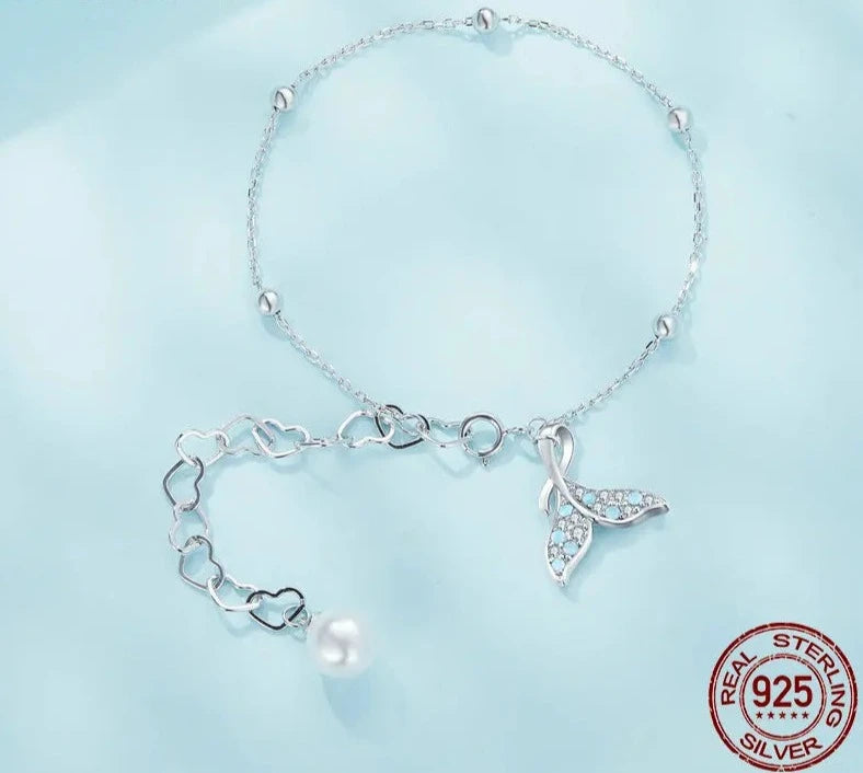 LUX Blue Zircon Fishtail Adjustable Bracelet Shell Pearl Heart Buckle Chain Link