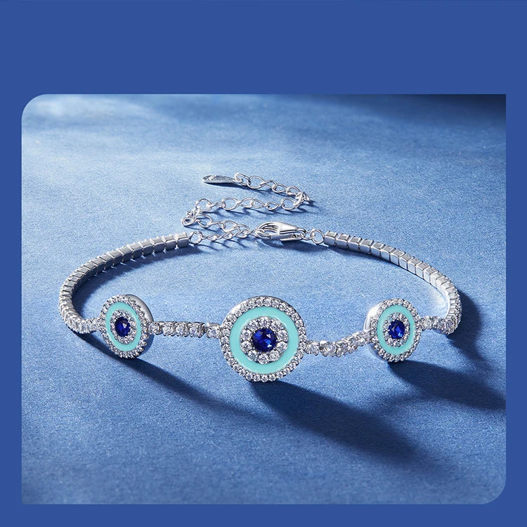 LUX Sterling Silver Round Devil's Eye Tennis Bracelet