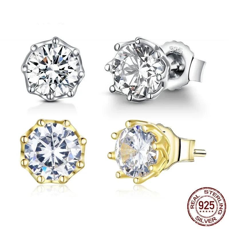 LUX 14K Gold Plated Solitaire Round Clear CZ Stud Earring