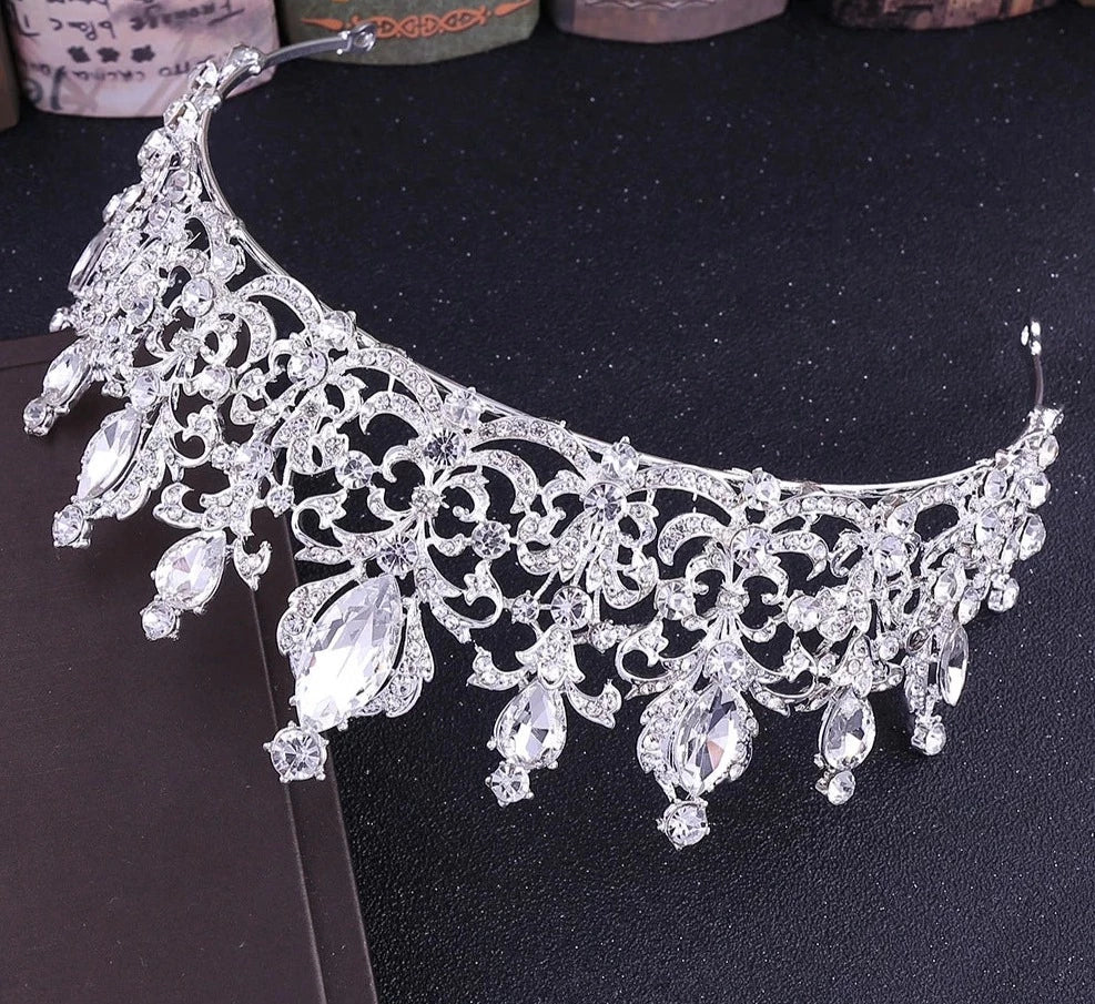 LUX Snow White Crown Bridal Headpiece Rhinstone Headband for Brides Vintage Bride Hair Accessories