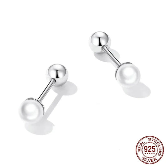 LUX Silver Charm Pearl Beads Screw Stud Earrings For Women