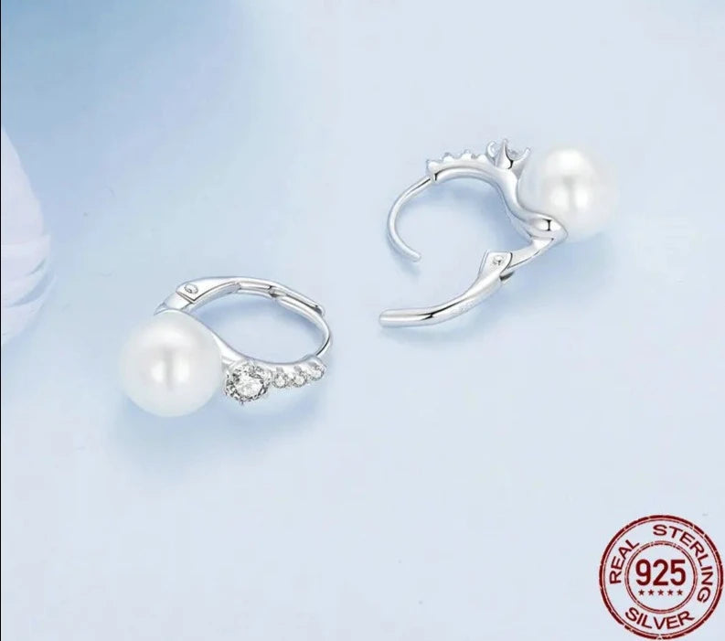 LUX Sterling Silver Elegant Quality Shell Pearl Ear Buckles Pave Setting CZ for Women