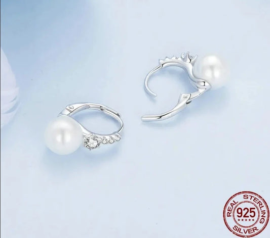 LUX Sterling Silver Elegant Quality Shell Pearl Ear Buckles Pave Setting CZ for Women