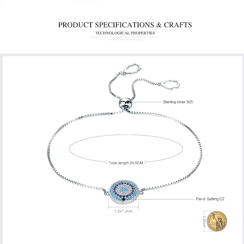 LUX Blue Round Evil Eye Chain Link Bracelet