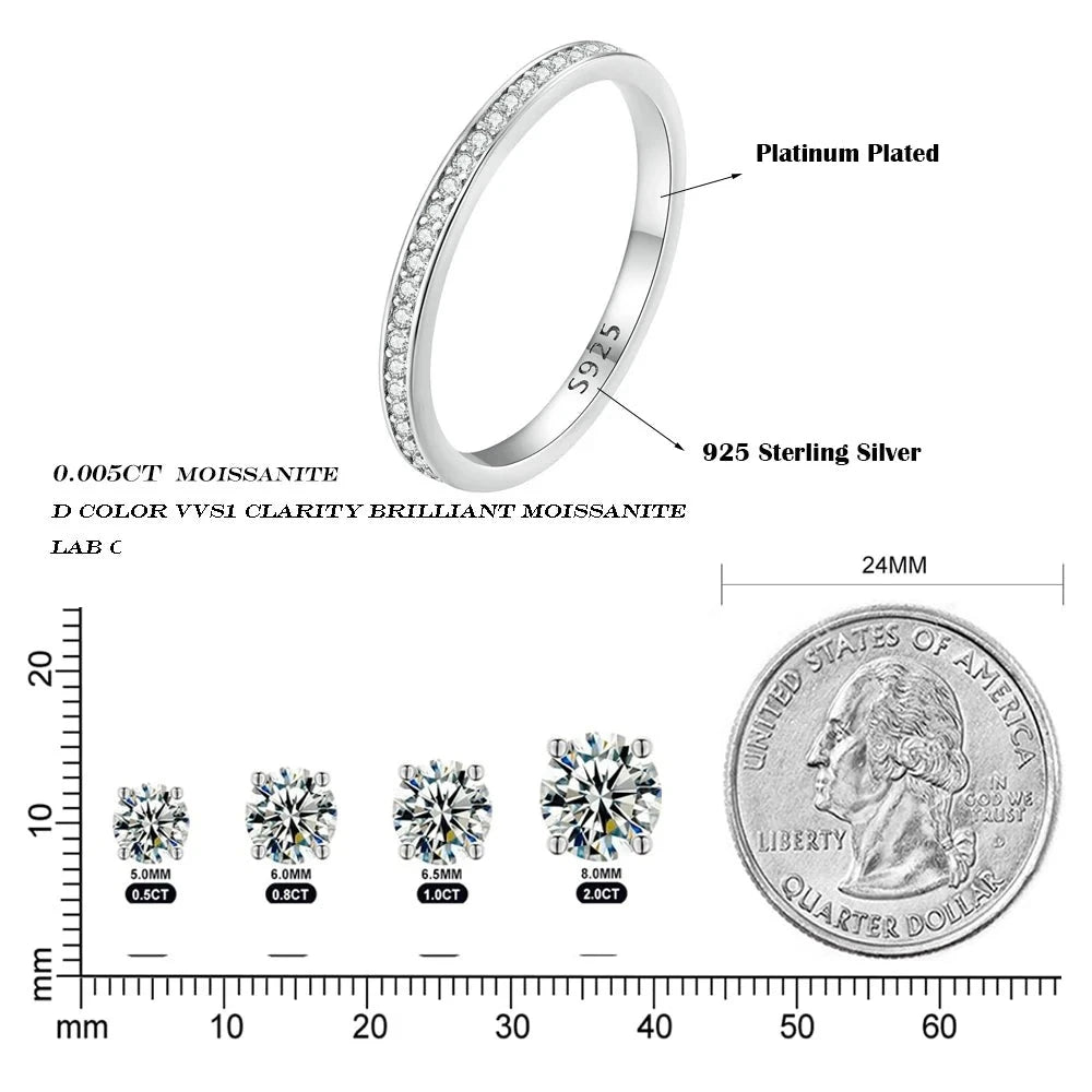 LUX Moissanite Wedding Sterling Silver Rings Platinum Plated Lab Created Diamond Stackable Ring