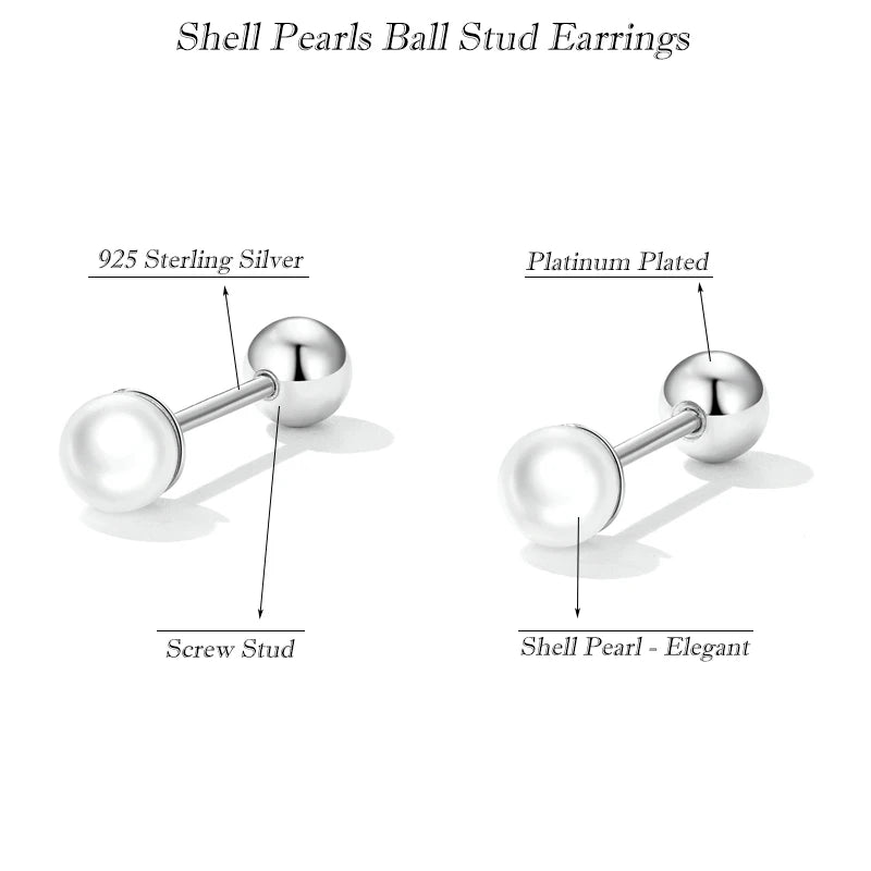 LUX Silver Charm Pearl Beads Screw Stud Earrings For Women