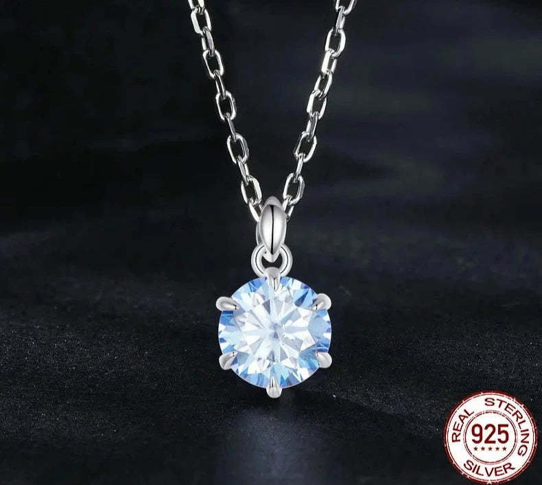 LUX Blue Moissanite Pendant Necklaces White Gold Plated Jewelry With Certificate