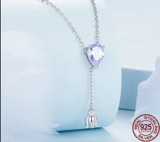 LUX Purple Zircon Lily of the Valley Pendant Necklace Elegent Neck Chain