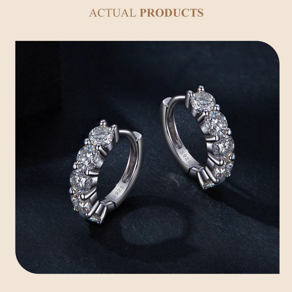 LUX Moissanite  Hoop Earrings Brilliant 3.5mm Round Lab Diamond Platinum Plated Earrings