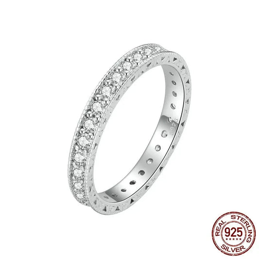 LUX Silver Classic Zircon Band Promise Bridal Ring