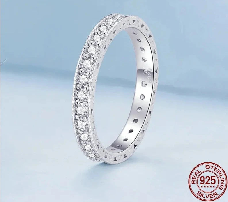 LUX Silver Classic Zircon Band Promise Bridal Ring