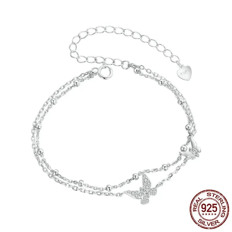 LUX Double-Layer Butterfly Bracelet Silver CZ Layered Bracelet