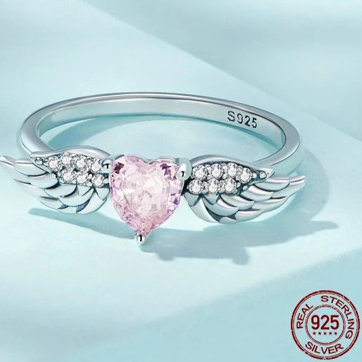 LUX Sterling Silver Pink Heart Zircon Ring