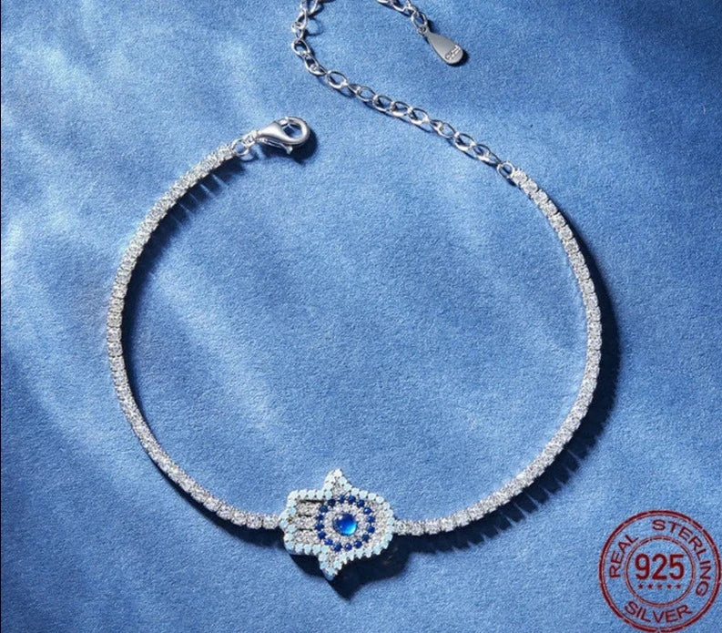 LUX Sterling Silver Round Devil's Eye Tennis Bracelet