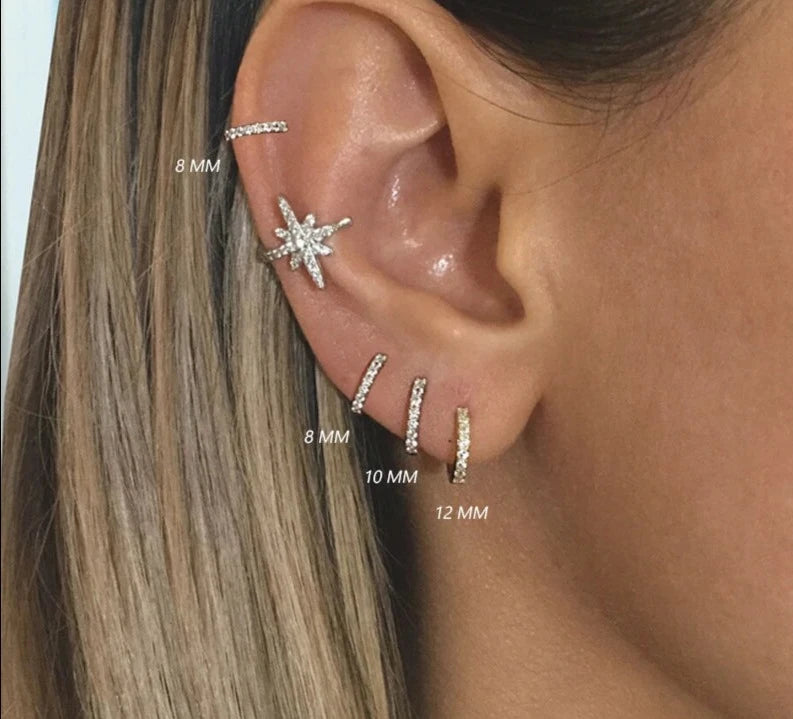 LUX Silver Cubic Zirconia Cuff Earrings Huggie Studs