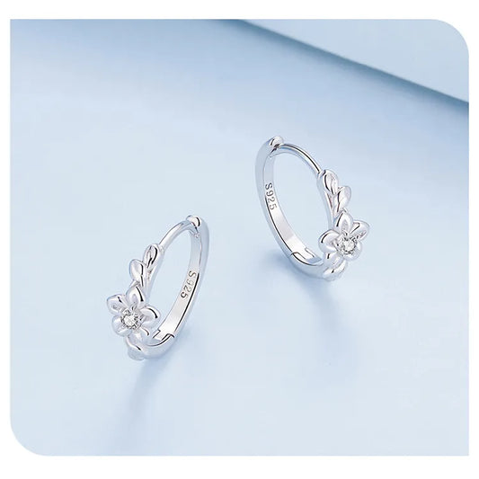 LUX Sterling Silver Flower and Vine Ear Buckles Wreath Hoop Earrings