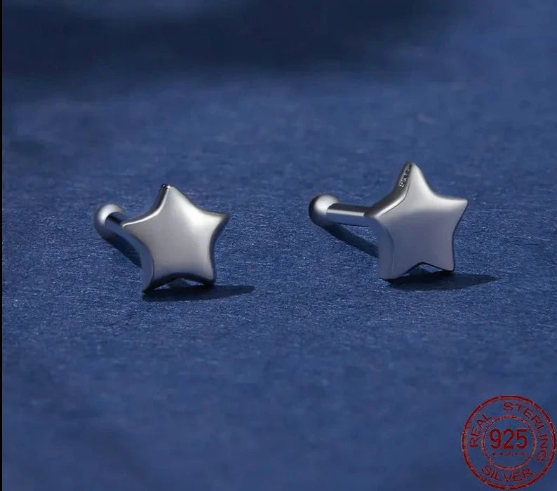 LUX Sterling Silver Mini Heart Star and Moon Stud Earrings Shiny Zircon Earrings