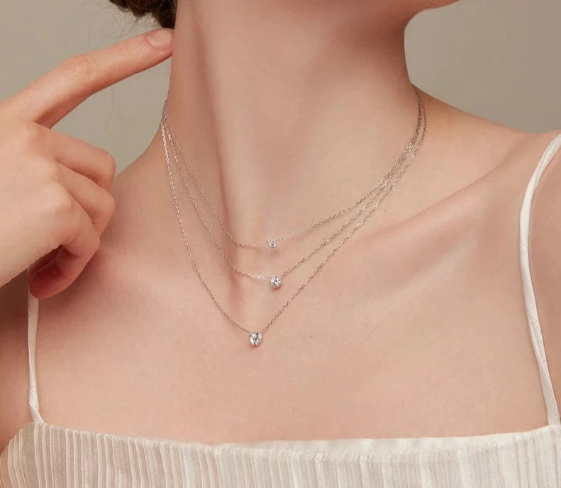 LUX Gorgeous Shiny Choker Sterling Silver Geometric Cut Sparkling Zircon Pendant Necklace