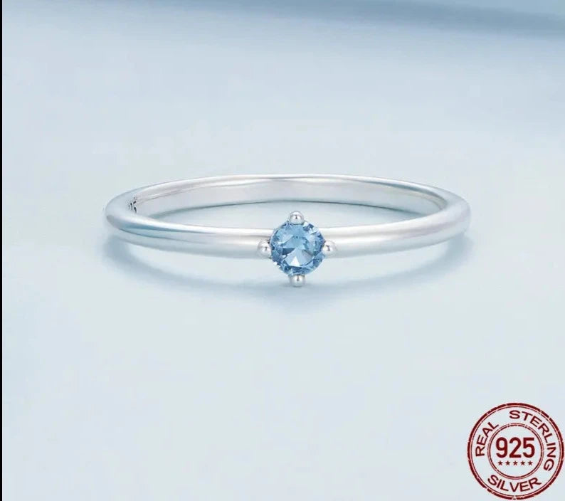 LUX Sterling Silver Minimalist Blue Zircon Ring for Women