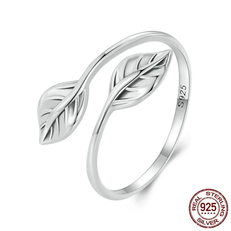 LUX Leaf Opening Ring Adjustable Leaves Ring Platinum Plated Simple Jewelry