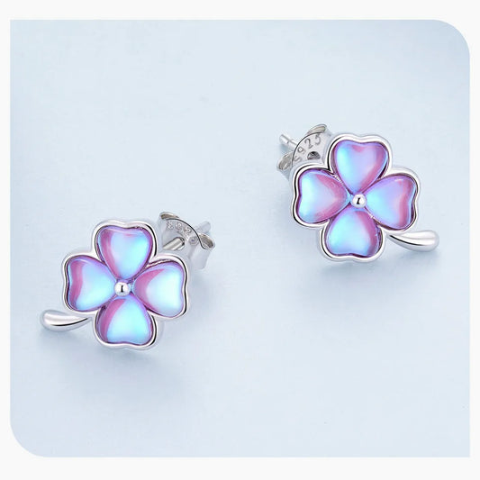 LUX Sterling Silver Lucky Four Leaf Clover Stud Earrings