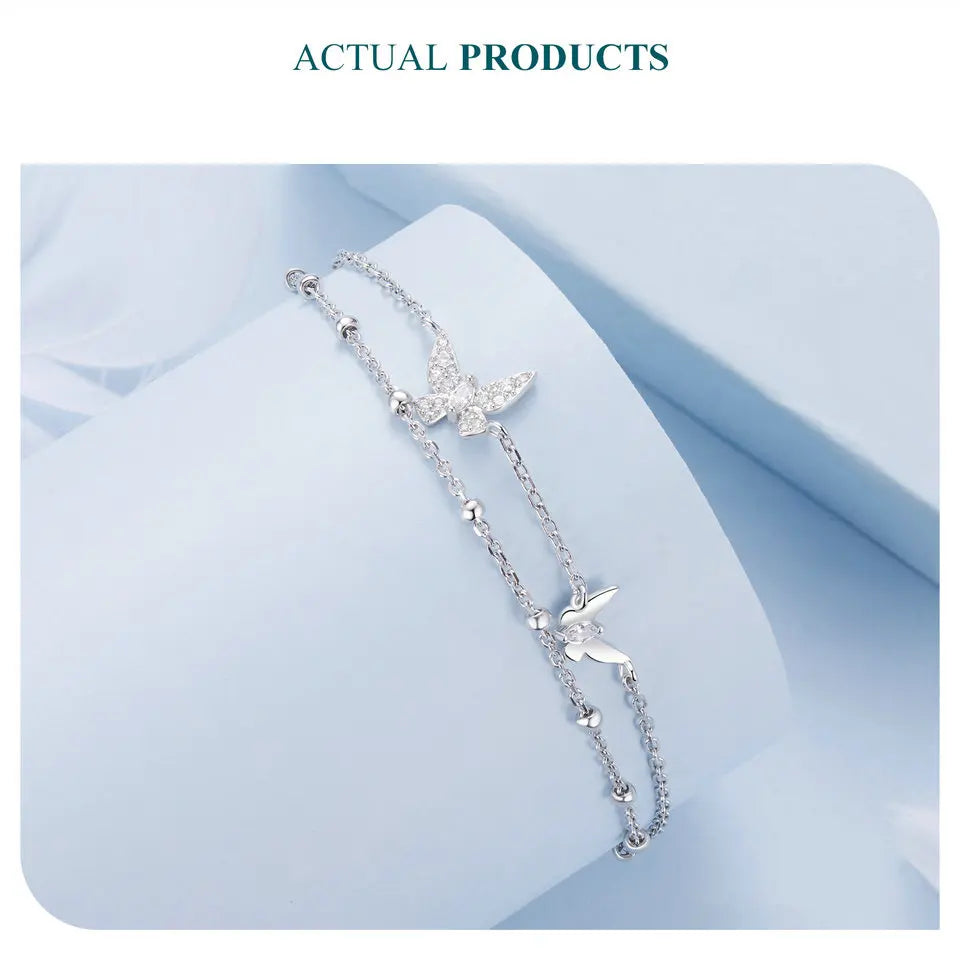 LUX Double-Layer Butterfly Bracelet Silver CZ Layered Bracelet